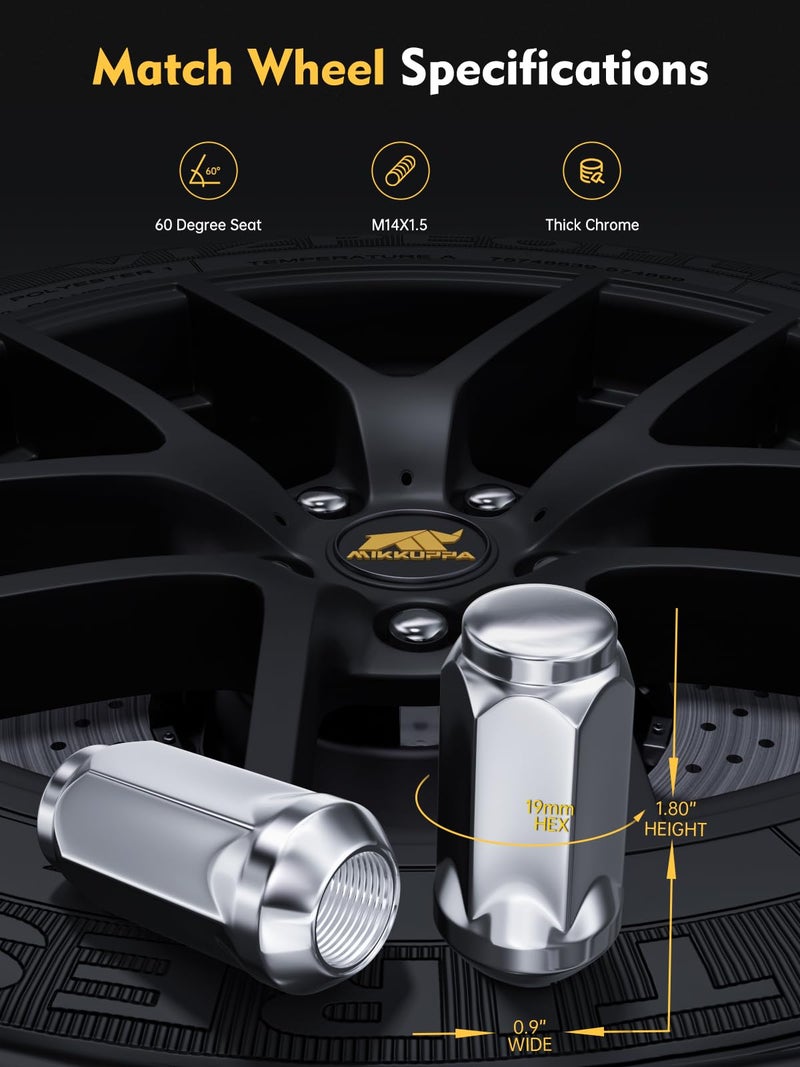 MIKKUPPA M14x1.5 Lug Nuts - Replacement for Chevy Silverado, Ford, GMC Aftermarket Wheel - 24pcs Chrome Seat Wide 23mm Closed End Bulge Acorn One-Piece Wheel Tire Lug Nut - Image 2